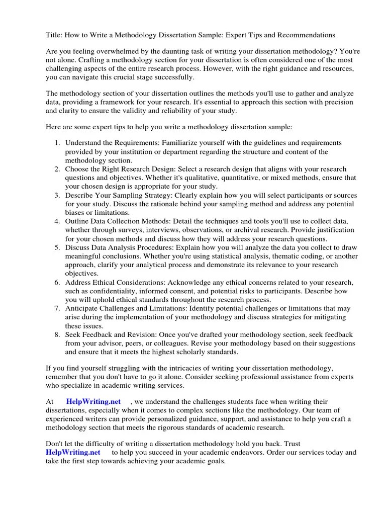 How To Write Methodology Dissertation Sample | Download Free PDF ...