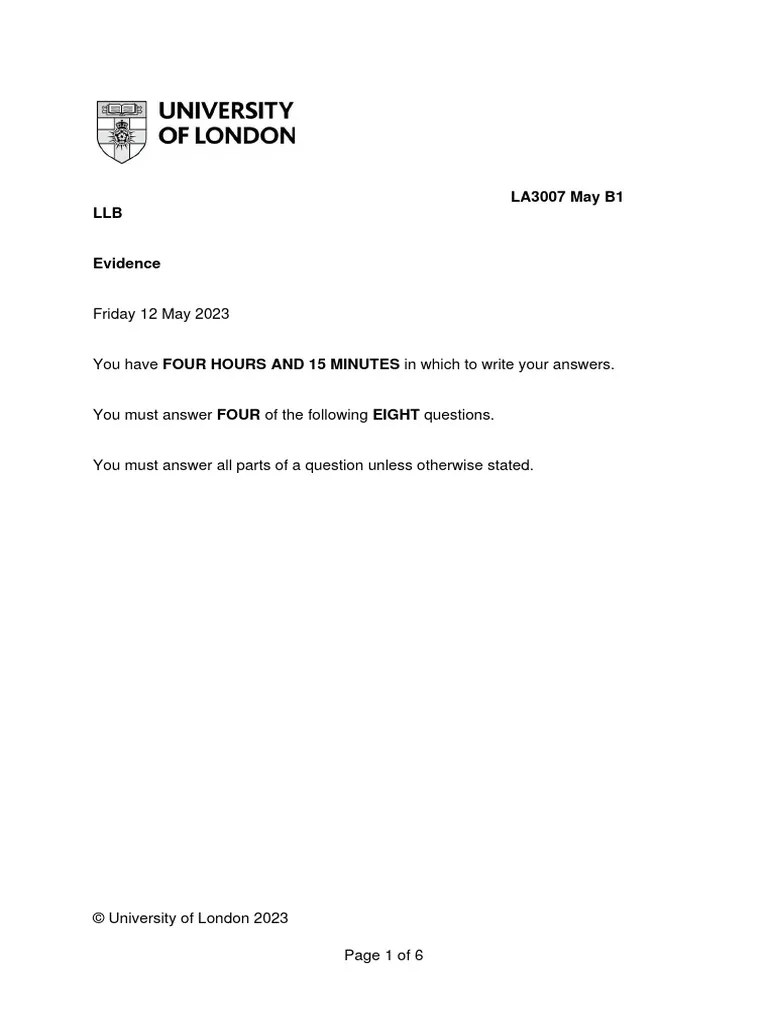 Evidence Exam 2023 A | PDF | Evidence (Law) | Burden Of Proof (Law)