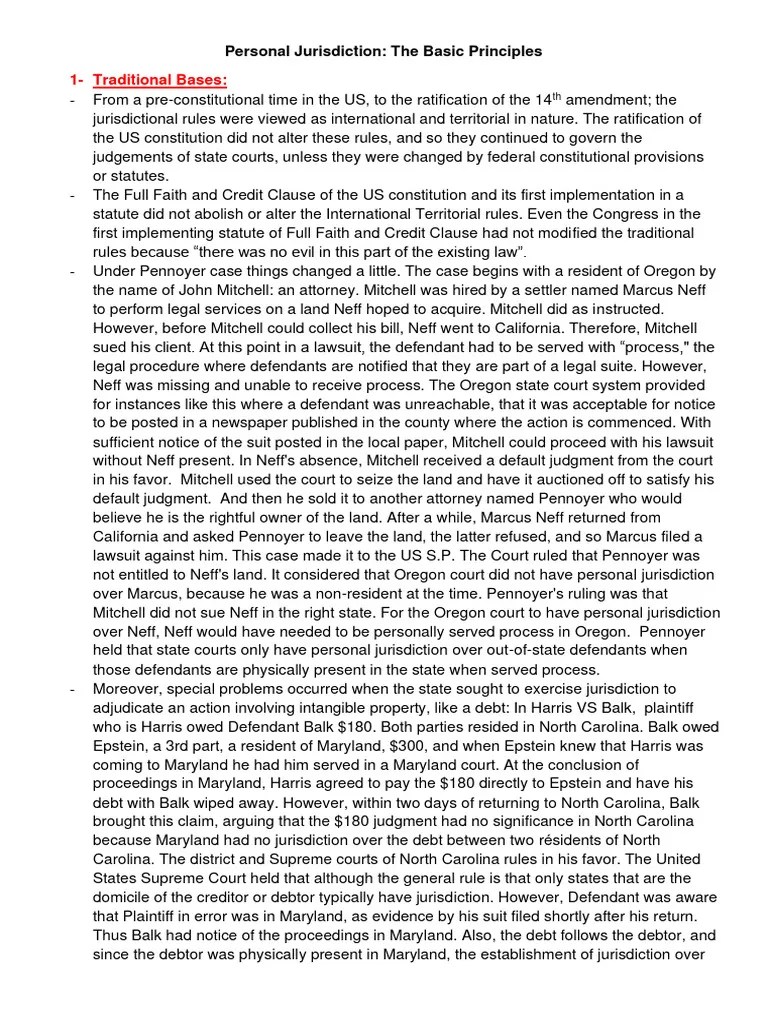 Personal Jurisdiction The Basic Principles | PDF | Minimum Contacts | Personal Jurisdiction