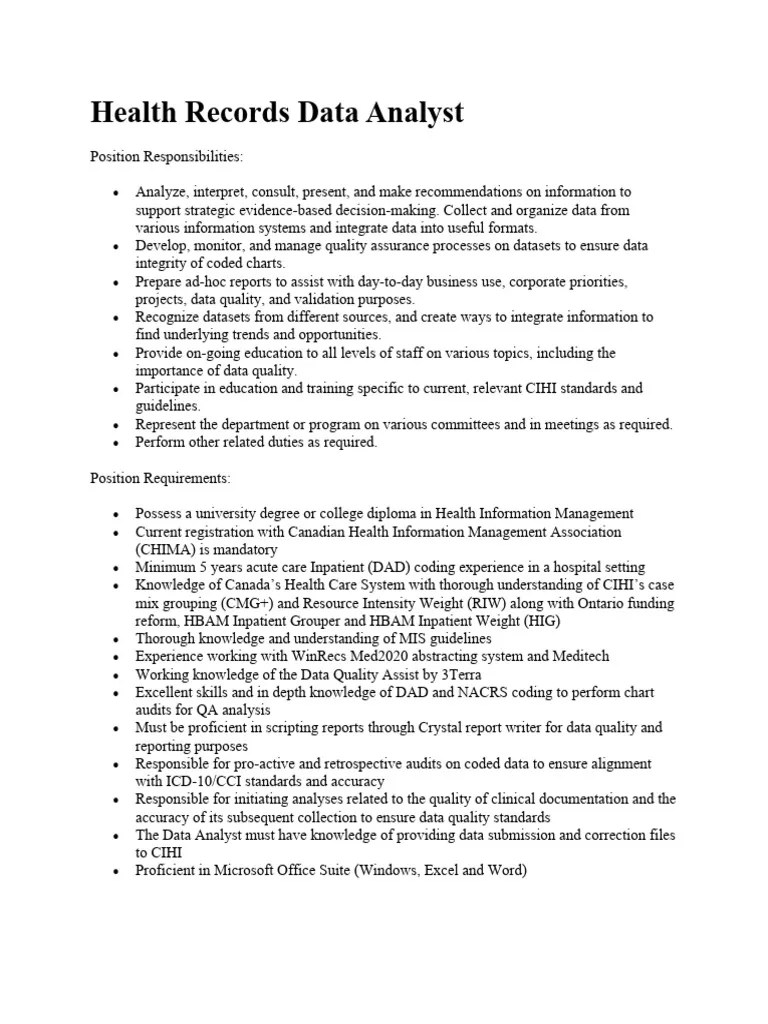 Data Analyst | PDF | Data Analysis | Health Care