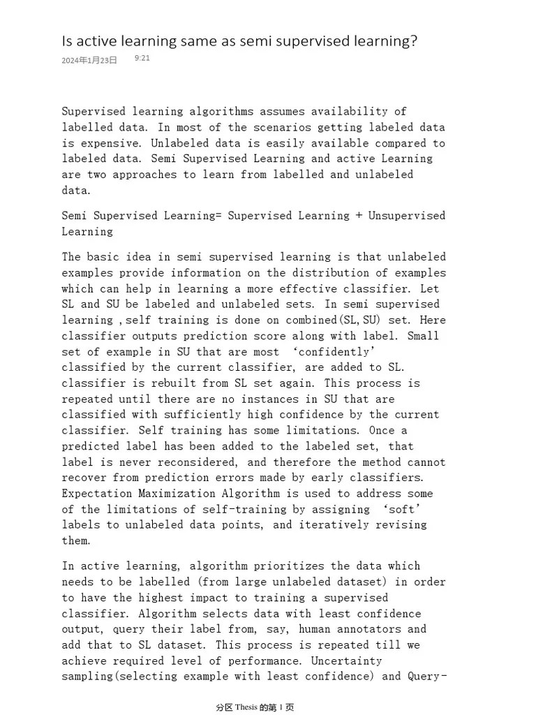 Is Active Learning Same As Semi Supervised Learning | PDF | Statistical ...