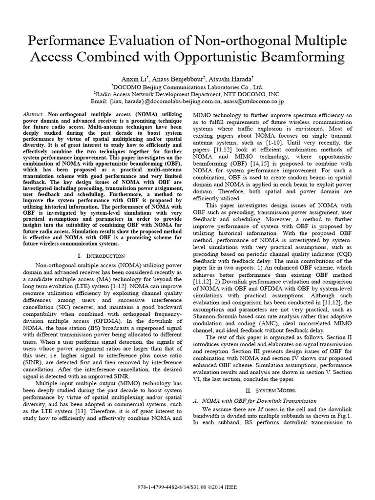 Performance Evaluation Of Non-Orthogonal Multiple Access Combined With Opportunistic Beamforming ...