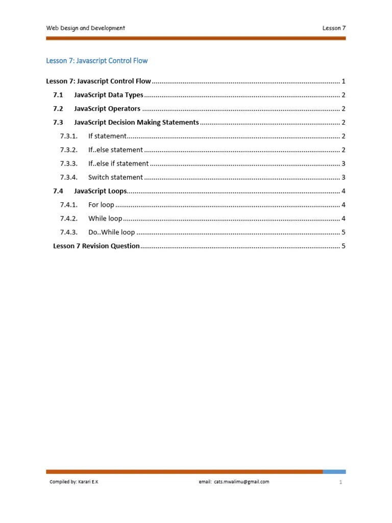 Lesson 7 Javascript - Control Flow | PDF | Control Flow | Java Script