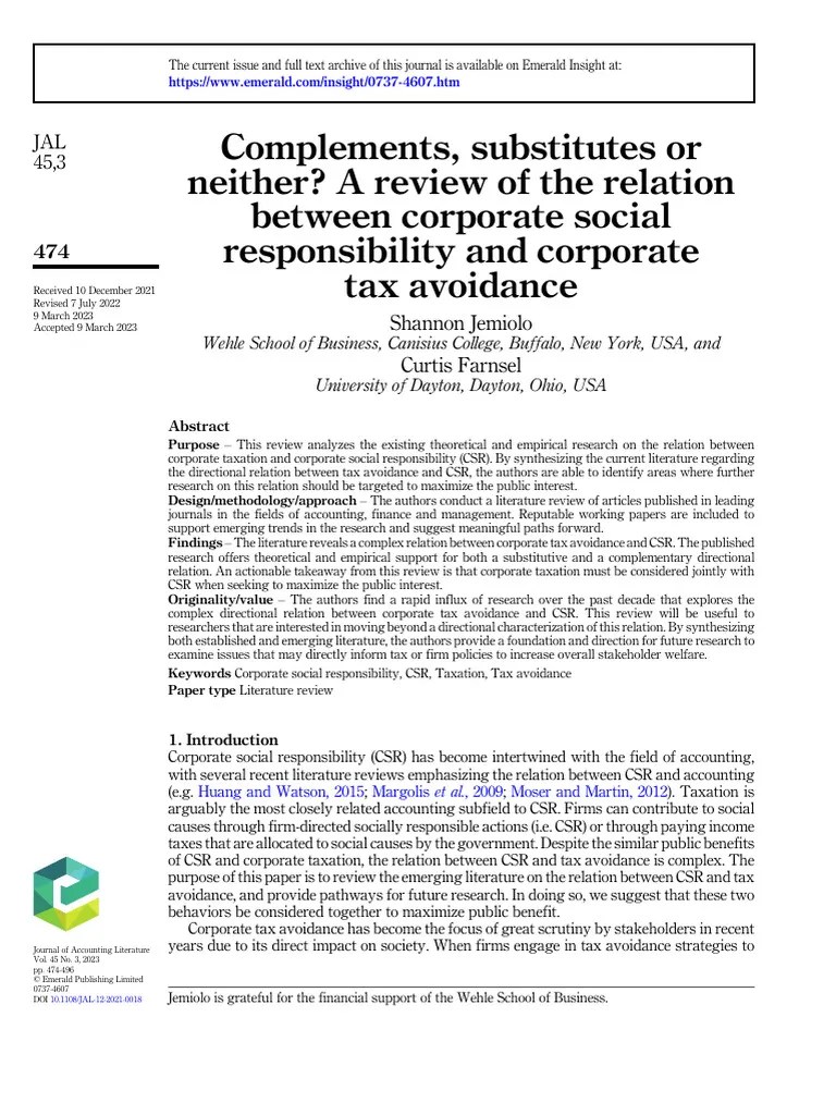 2023 - Jemiolo - Complements, Substitutes Or Neither? A Review Of The Relation Between Corporate ...