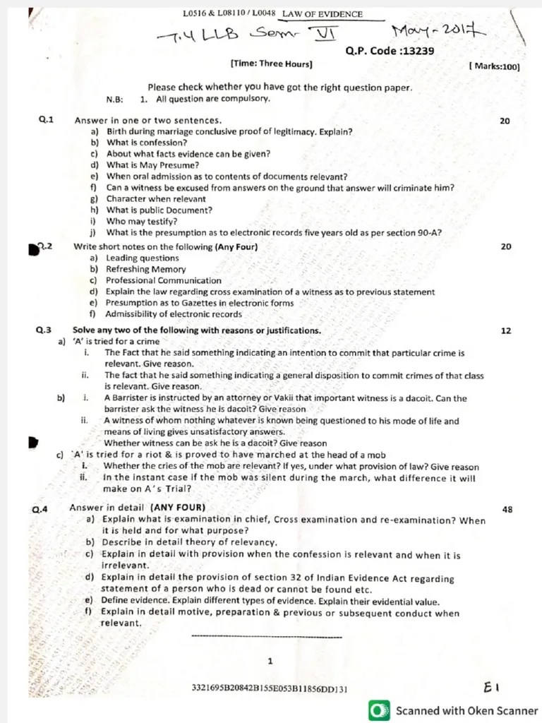 Law Of Evidence Papers | PDF