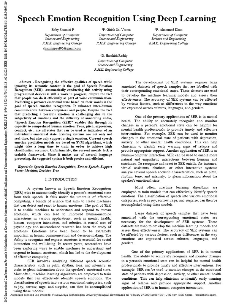 Speech Emotion Recognition Using Deep Learning | PDF | Speech Synthesis ...