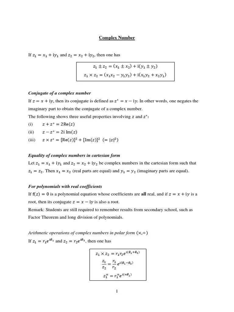 Complex Number (Updated) Summary | PDF | Complex Number | Mathematical ...