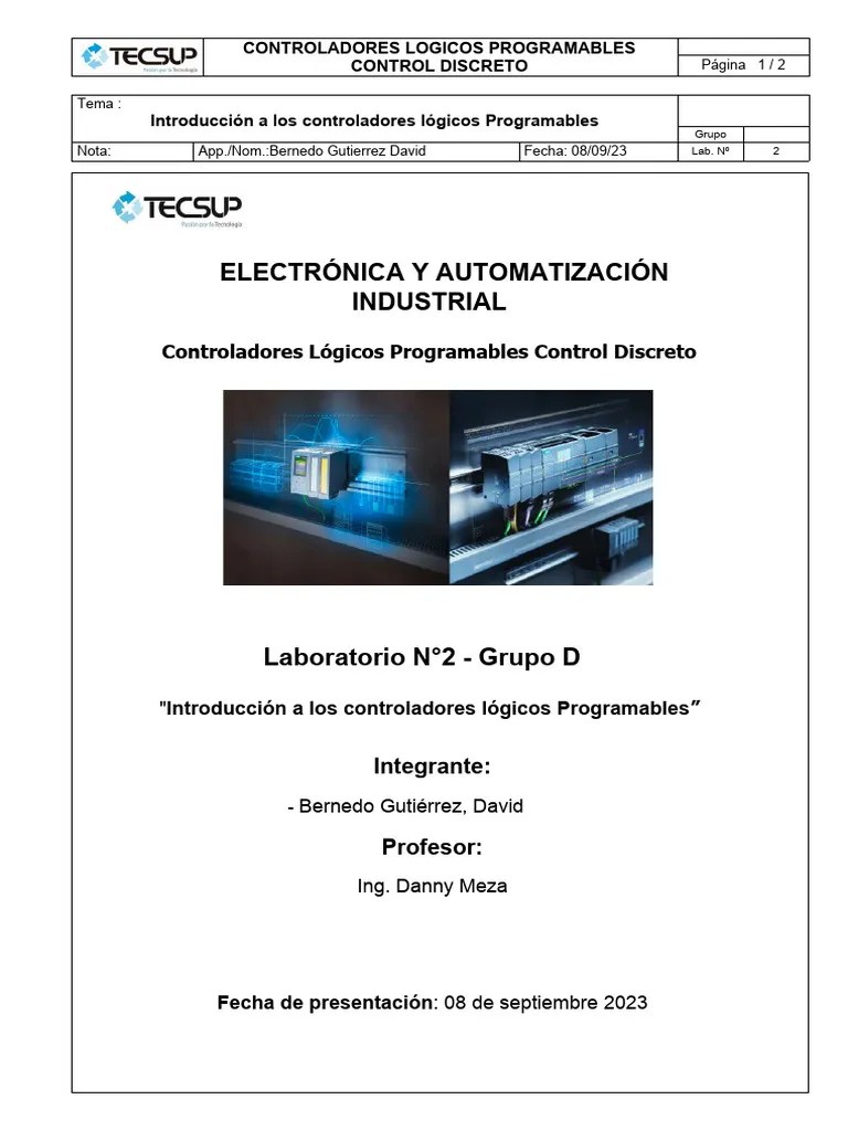 Lab 02 Introduccion A Los Controladores Logicos Programables Control Discreto. | PDF ...