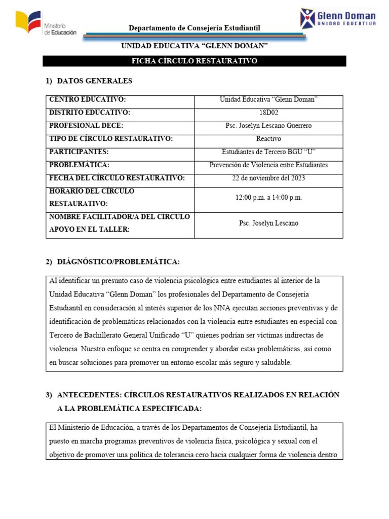 Círculo Restaurativo - Tercero Bgu | PDF | Violencia | Sicología