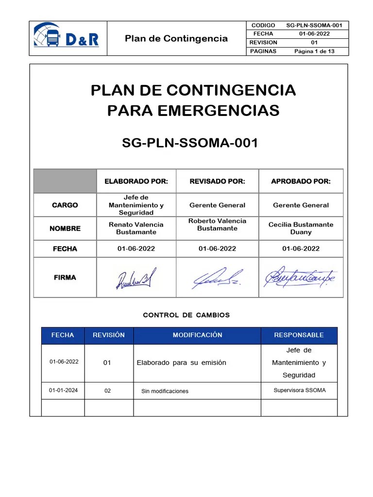 Plan De Contingencia | PDF | Primeros Auxilios | Emergencia