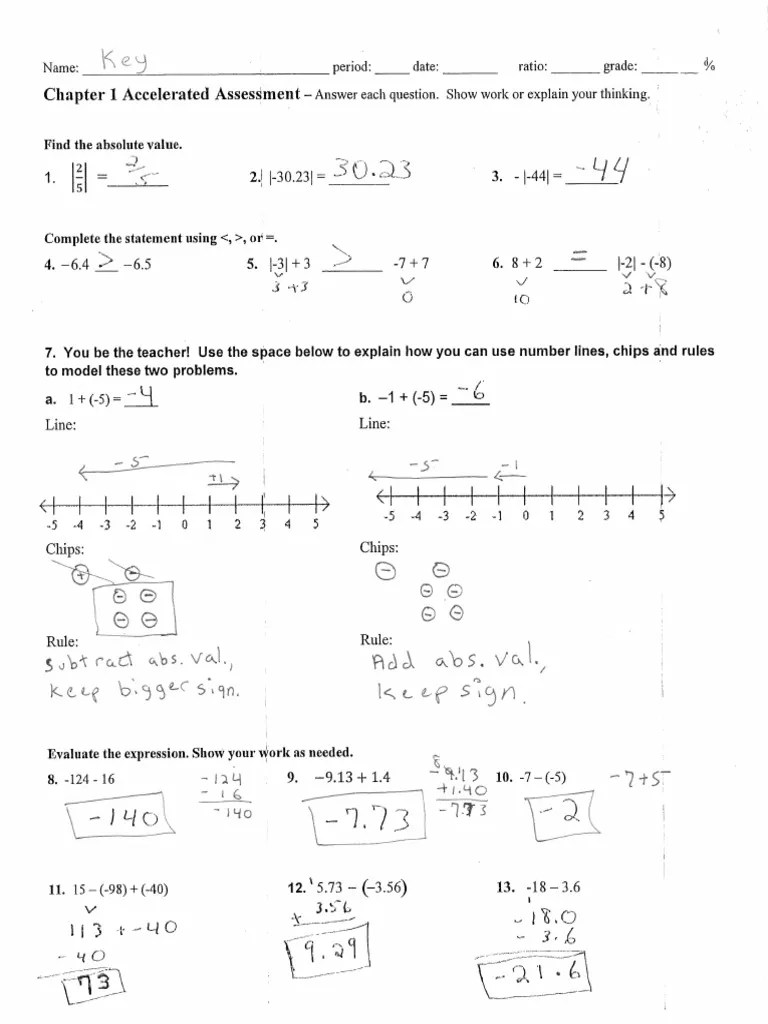 A7 Chapter 1 Test Answer Key | PDF