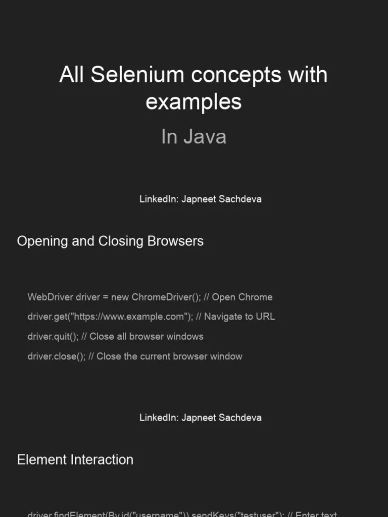 All Selenium Java Commands | PDF | Selenium (Software) | Computer Science