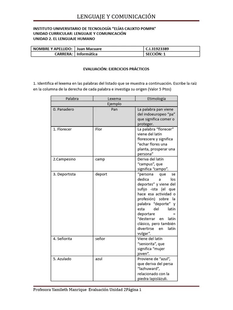 Evaluación Unidad 2. Lenguaje Y Comunicación Completar | Descargar ...