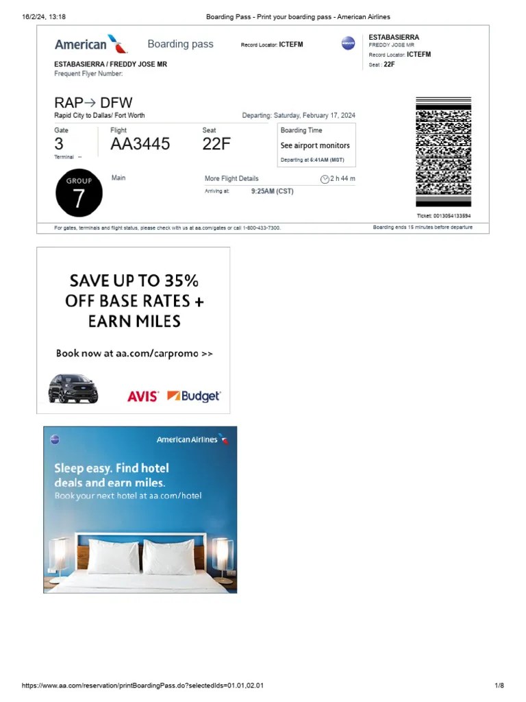 Boarding Pass - Print Your Boarding Pass - American Airlines | PDF ...