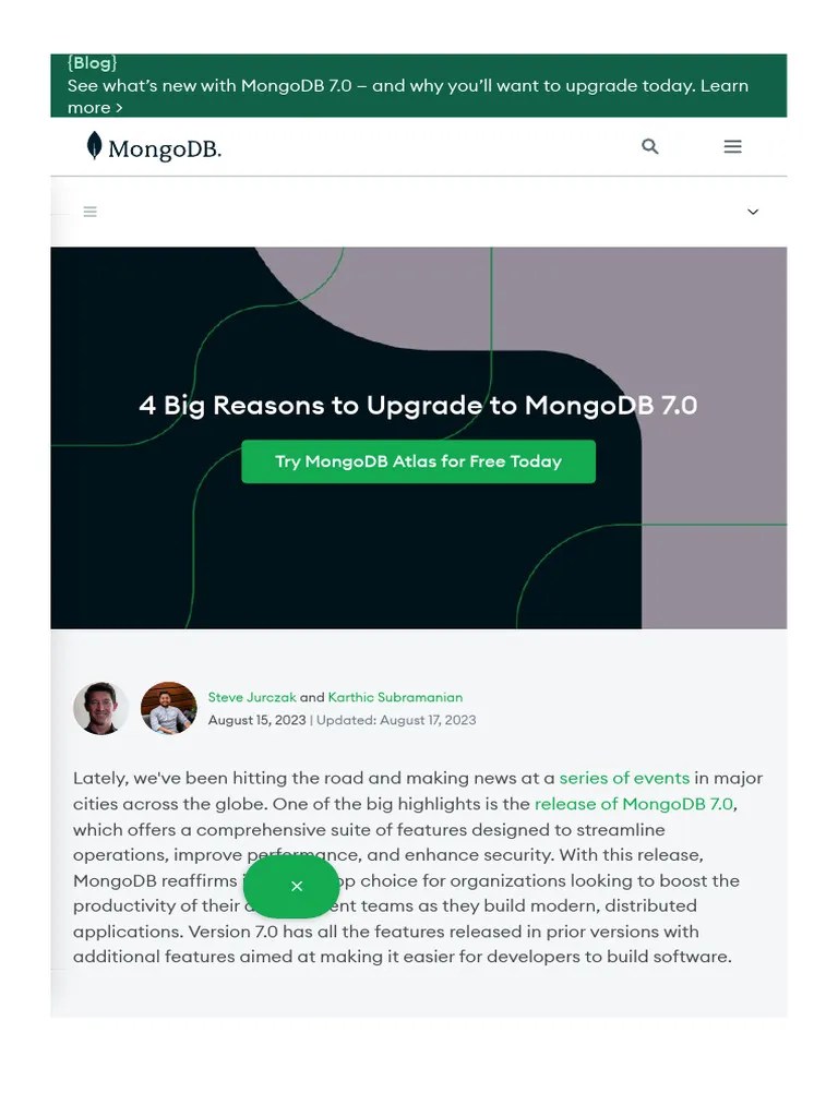 4 Big Reasons To Upgrade To MongoDB 7.0 | MongoDB | PDF | Mongo Db ...