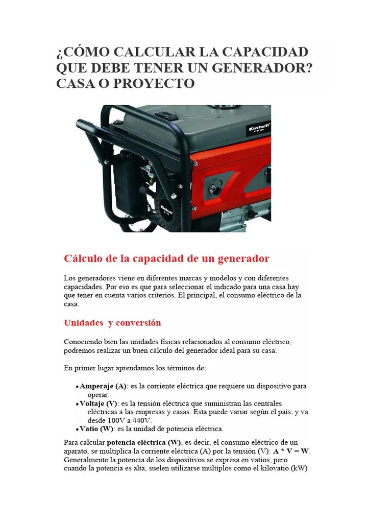 Cómo Calcular La Capacidad Que Debe Tener Un Generador | PDF | Vatio | Energia Electrica