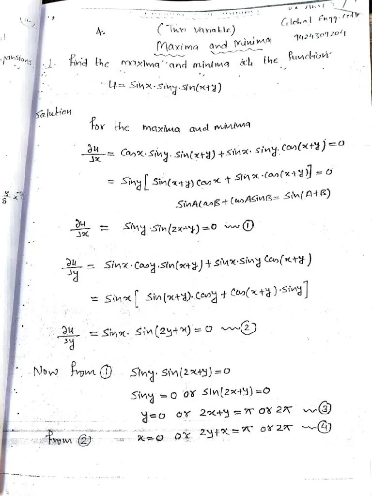 Solved Sheet Of Maxima And Minima | PDF | Calculus | Mathematical Analysis