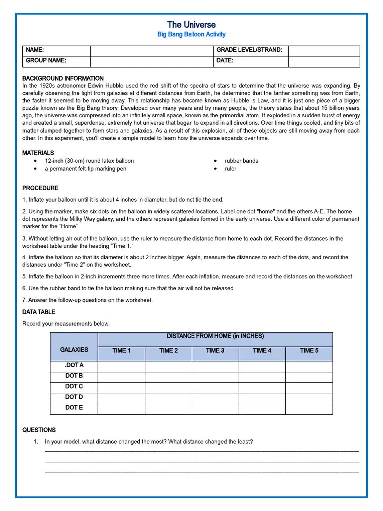 The Universe-Big Bang Balloon Activity | PDF | Universe | Big Bang