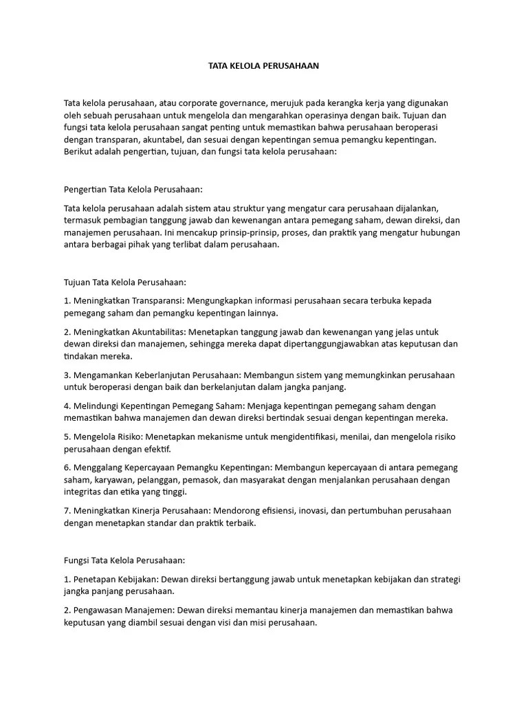 Tata Kelola Perusahaan | PDF | Pengembangan Diri