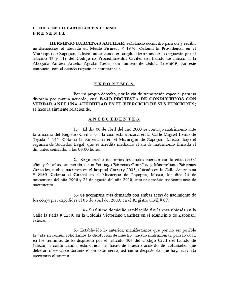 Divorcio Por Mutuo Acuerdo - Separación De Bienes | PDF | Divorcio ...