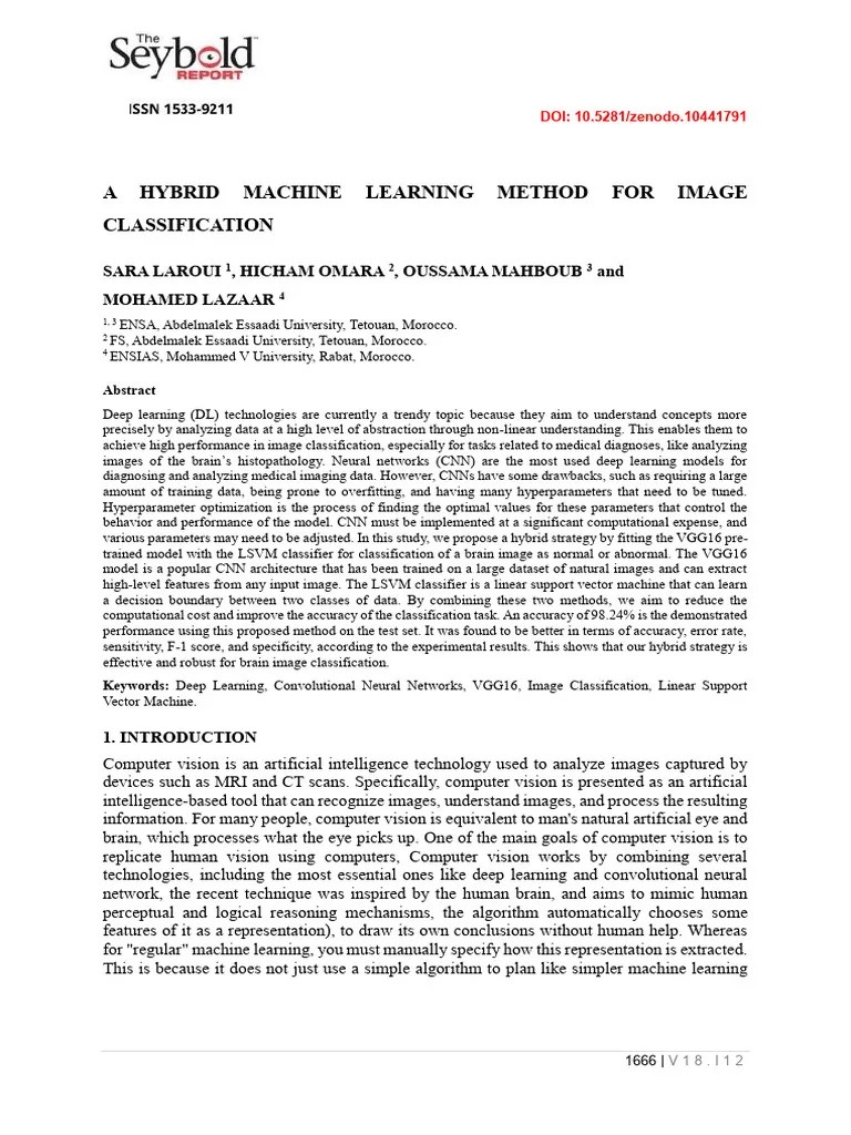 A HYBRID MACHINE LEARNING METHOD FOR IMAGE CLASSIFICATION | PDF ...