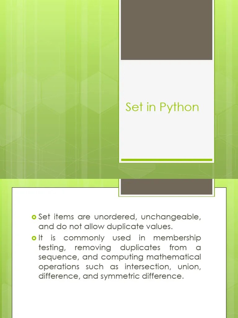 Sets In Python | PDF | Set (Mathematics) | Computer Programming
