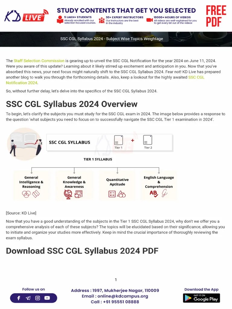 Ssc Cgl Syllabus 2024 Subject Wise Topics Weightage | PDF