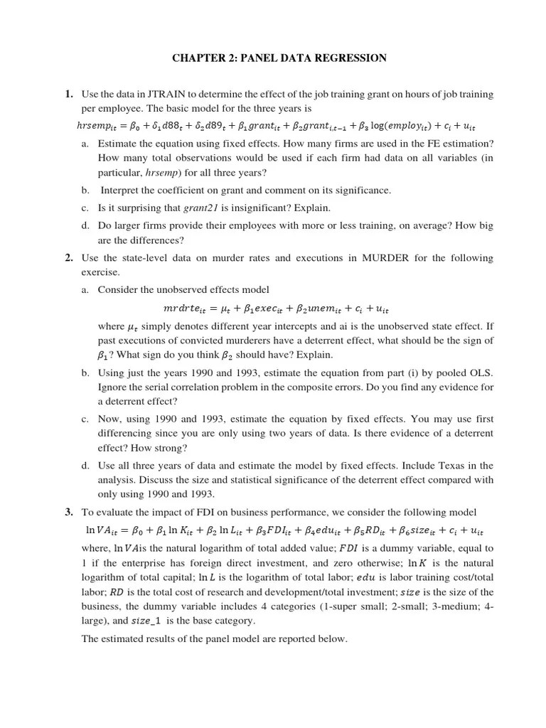 Chapter 2 - Exercises - Econometrics2 | PDF | Fixed Effects Model ...