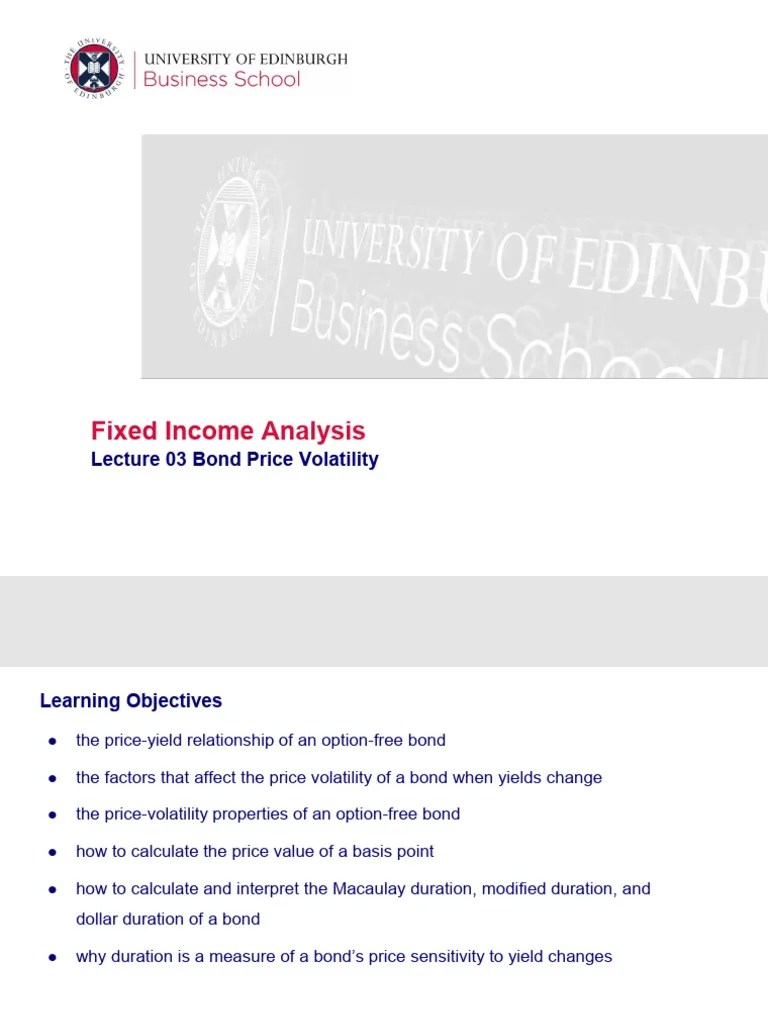 Lecture 03 Bond Price Volatility | PDF | Bond Duration | Bonds (Finance)