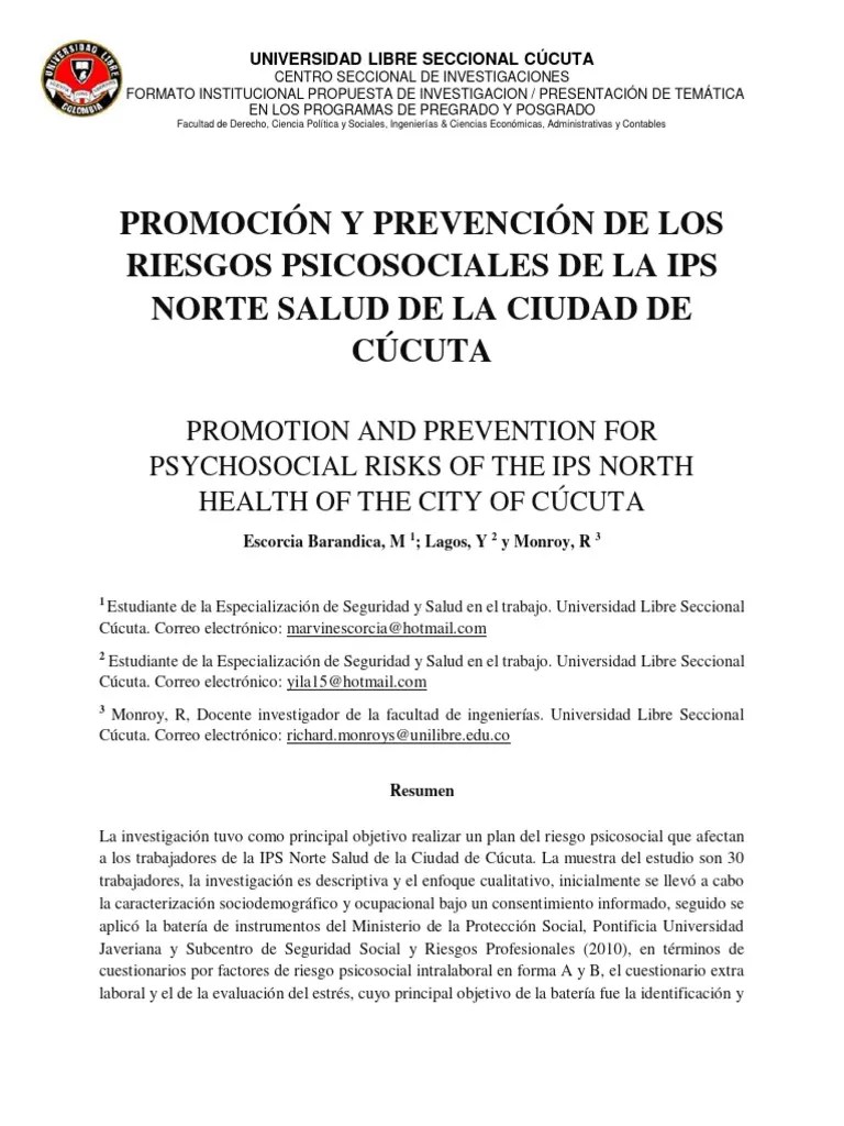 RIESGOS PSICOSOCIALES DE LA IPS NORTE SALUD | PDF | Sicología | Educación En Artes Liberales