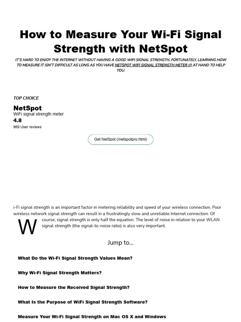 WiFi Signal Strength — How To Boost It With NetSpot | PDF | Wi Fi | Decibel