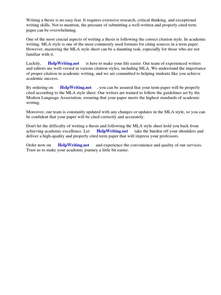 Mla Style Sheet For Term Paper Citations | PDF | Citation | Libraries