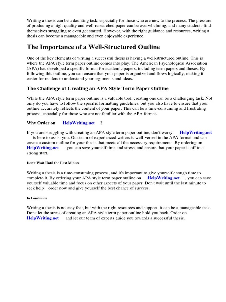 Apa Style Term Paper Outline | PDF | Apa Style | Citation
