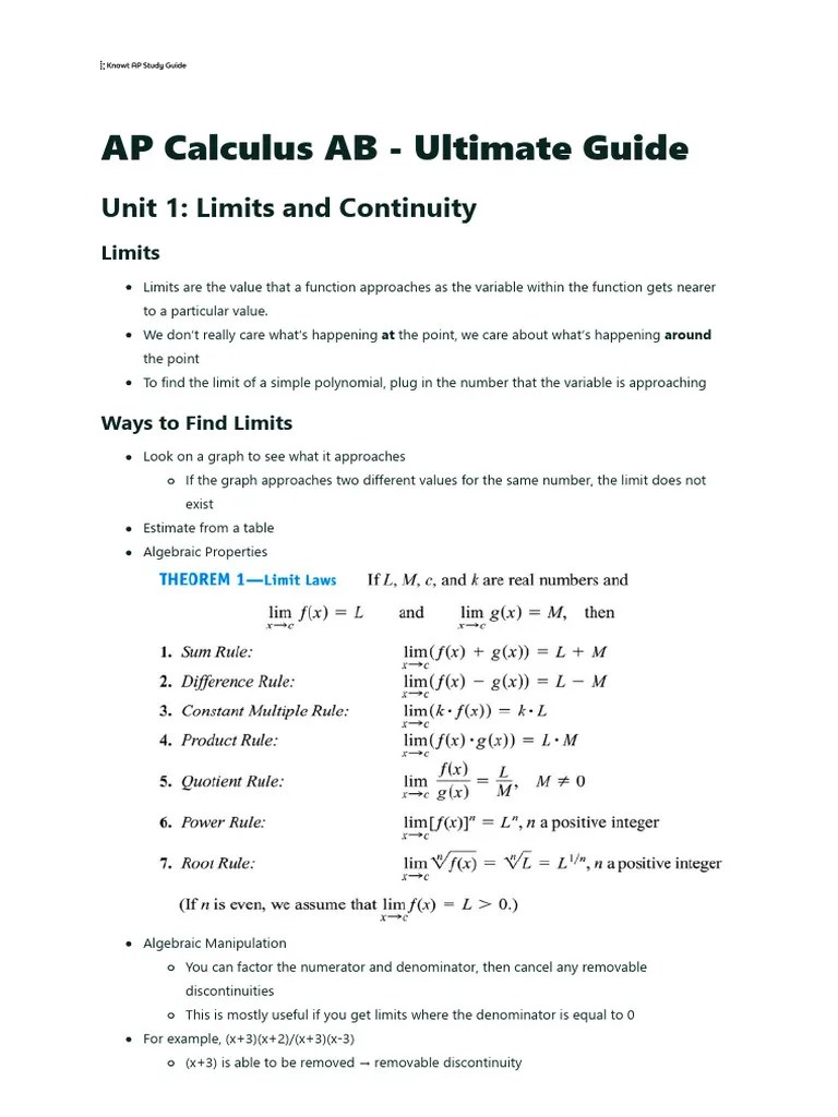 AP Calculus AB - Ultimate Guide Notes - Knowt | PDF | Derivative | Integral