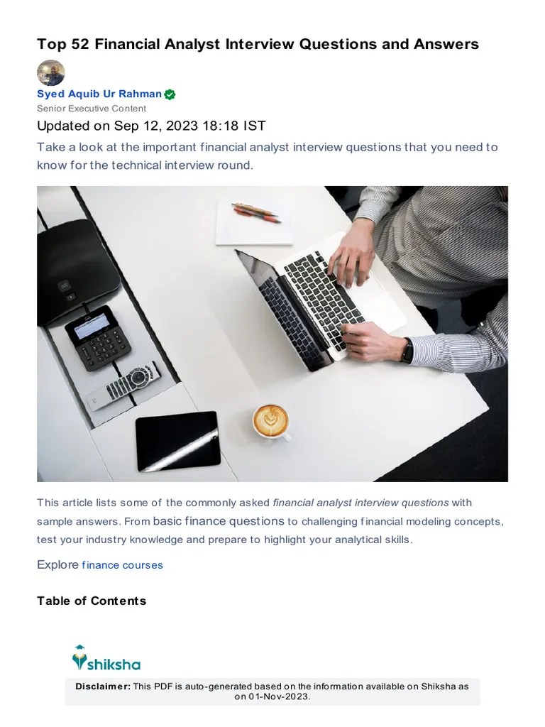 Top 52 Financial Analyst Interview Questions And Answers | PDF ...