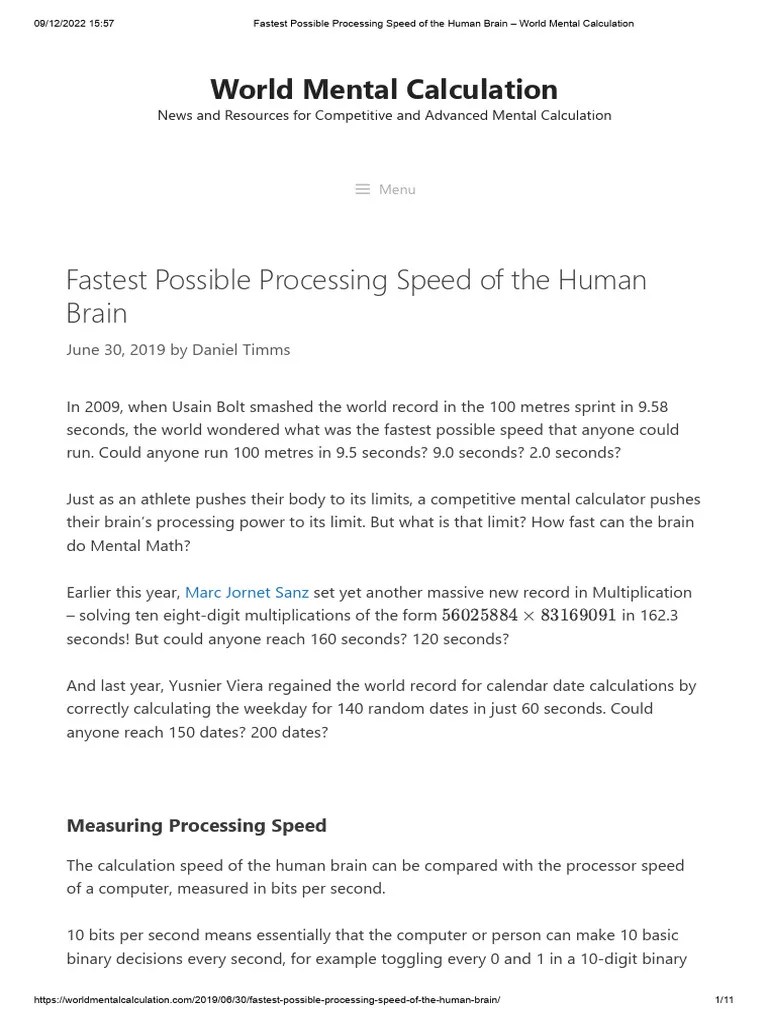 Fastest Possible Processing Speed Of The Human Brain - World Mental ...