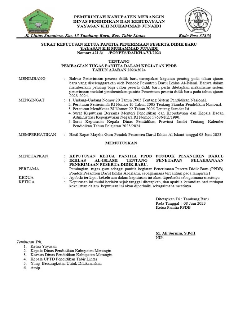 SK PPDB Pesantren 2023-2024 | PDF