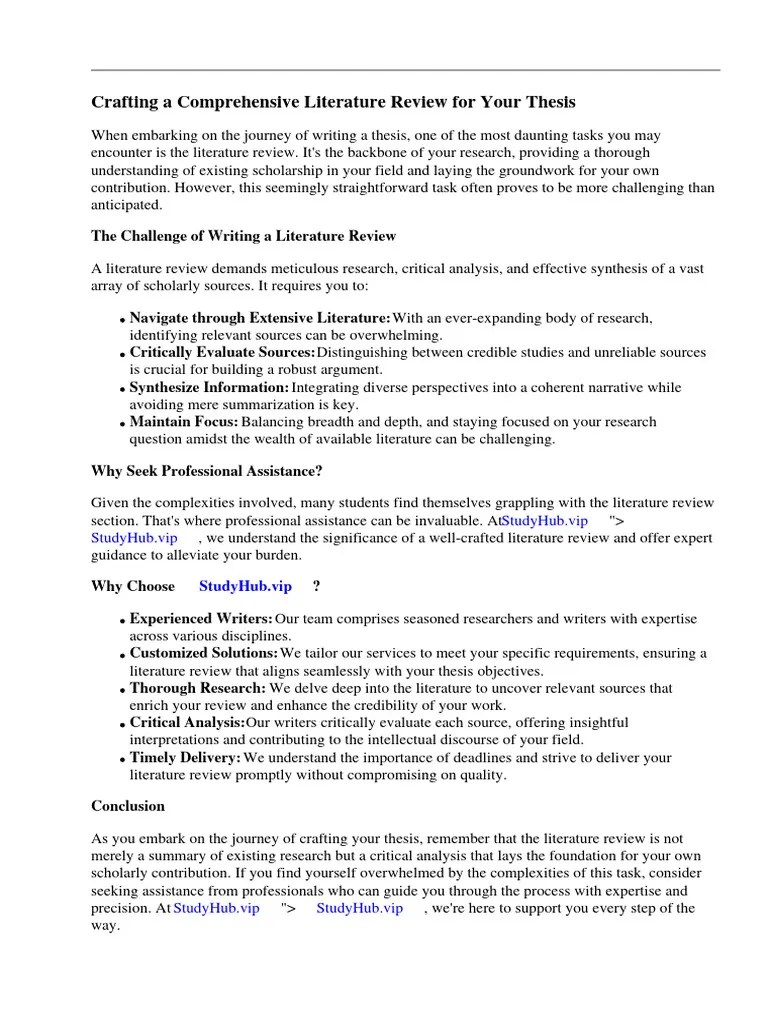 Thesis In Literature Review | PDF | Thesis | Literature Review