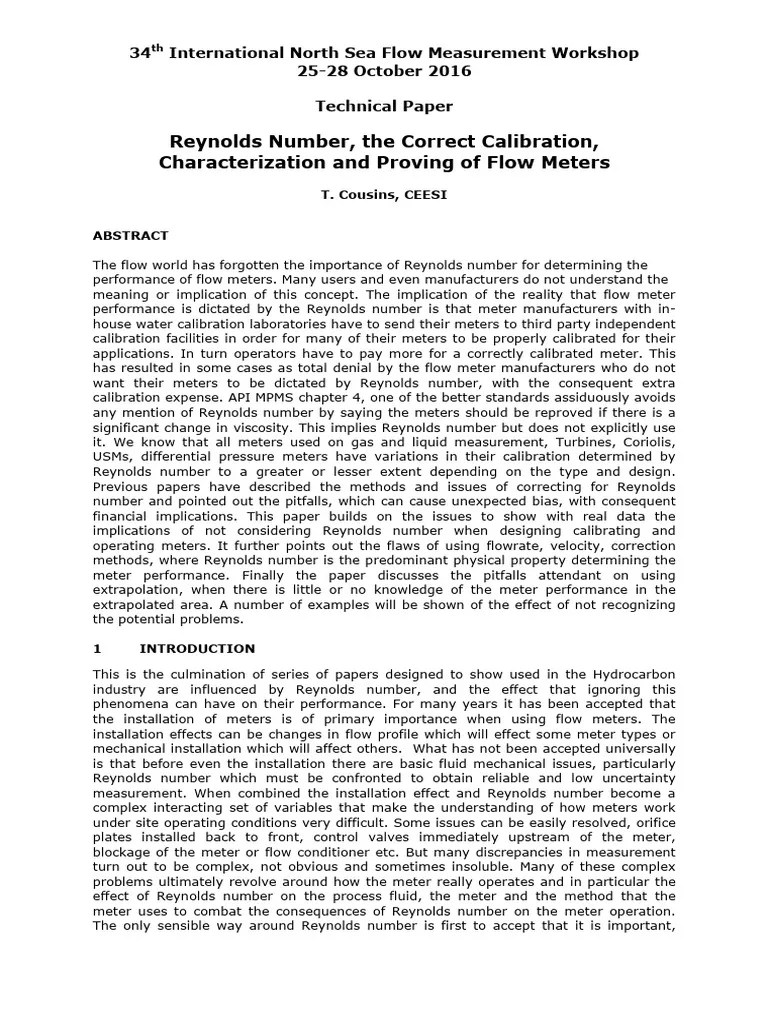 2016 12 Reynolds Number The Correct Calibration Characterization And Proving Of Flow Meters ...