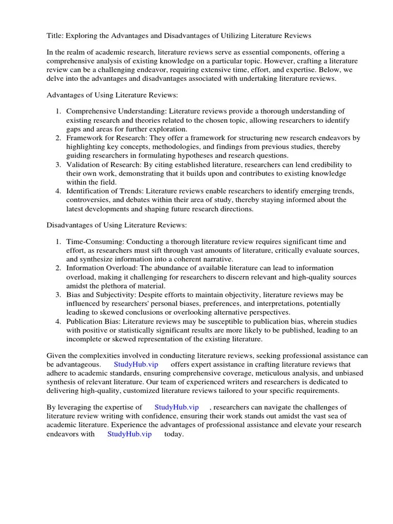 Advantages And Disadvantages Of Using Literature Review | PDF | Systematic Review | Inventory