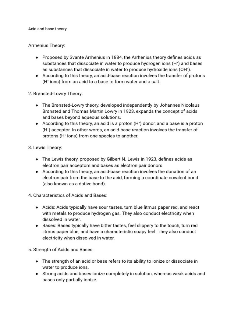 Acid And Base Theory | PDF | Acid | Ph