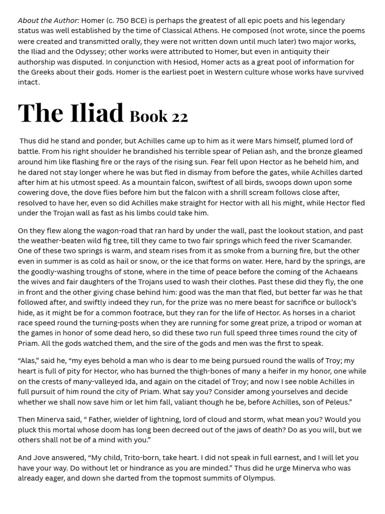 The Iliad Excerpt | PDF | Hector | Achilles