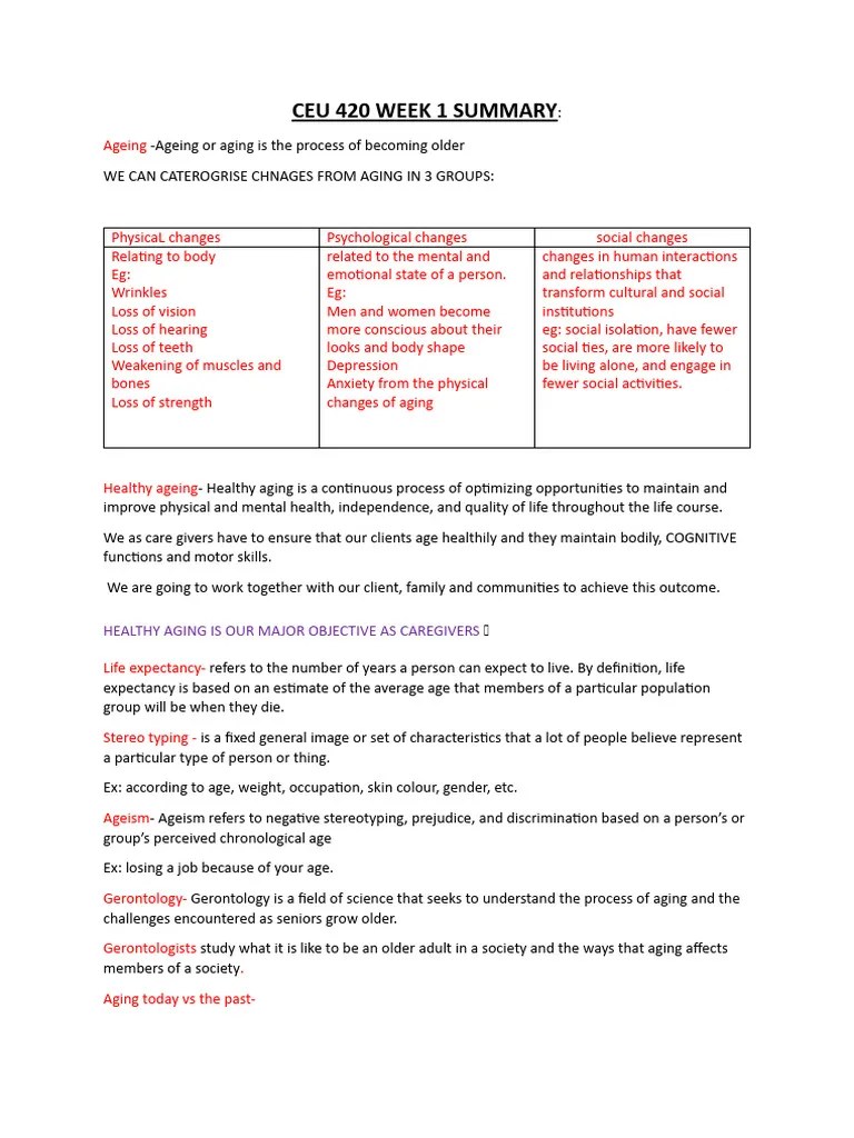 Week 1 Summary | PDF | Ageing | Caregiver
