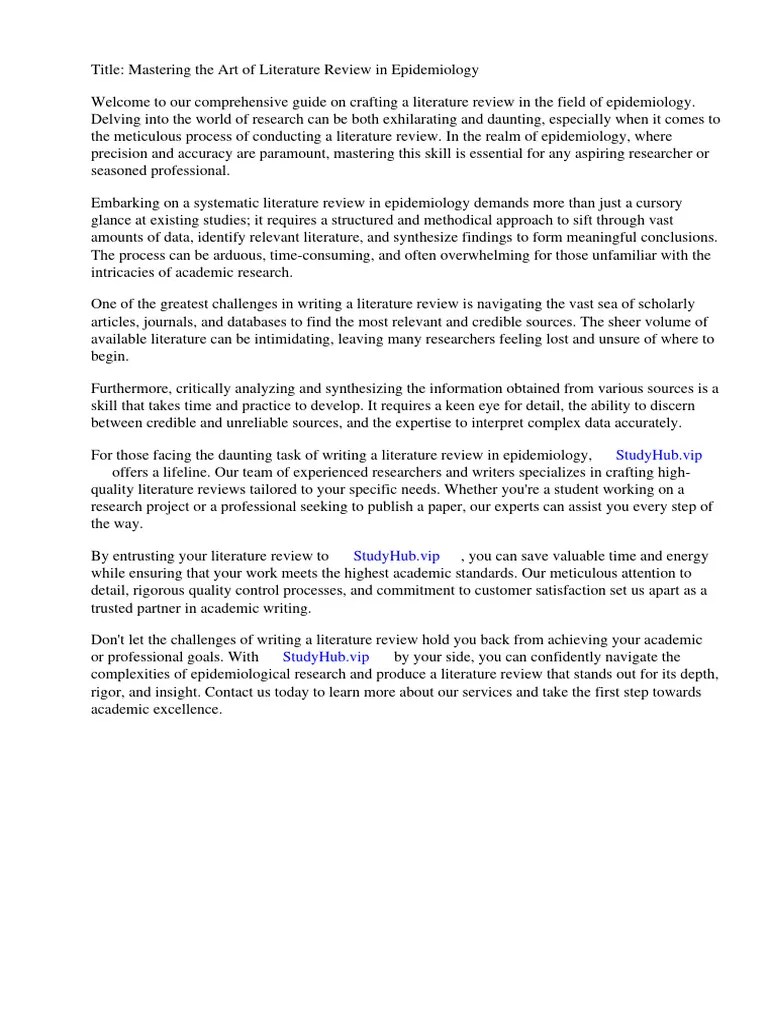 Systematic Literature Review Epidemiology | PDF | Systematic Review | Meta Analysis