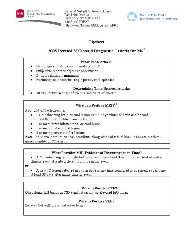McDonald Criteria 2005 | PDF | Nervous System | Neurology