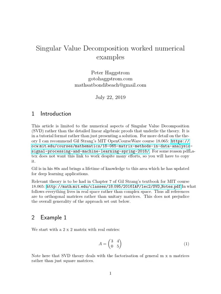 Singular Value Decomposition Worked Numerical Examples | PDF | Eigenvalues And Eigenvectors ...