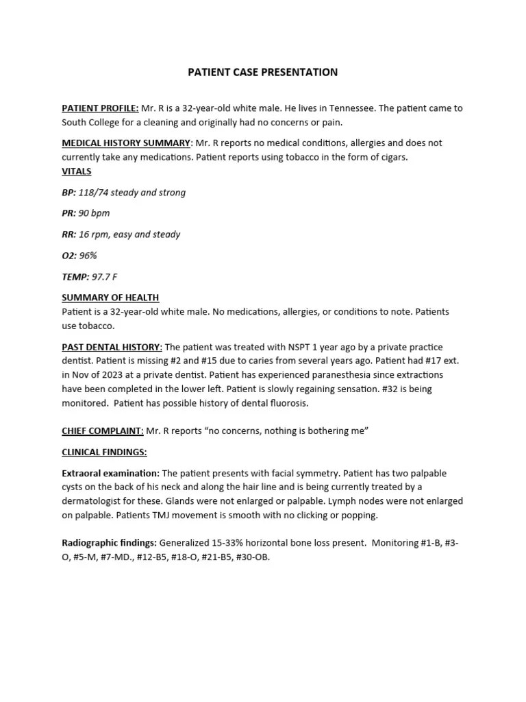 Patient Case Presentation-1 | PDF | Periodontology | Oral Hygiene