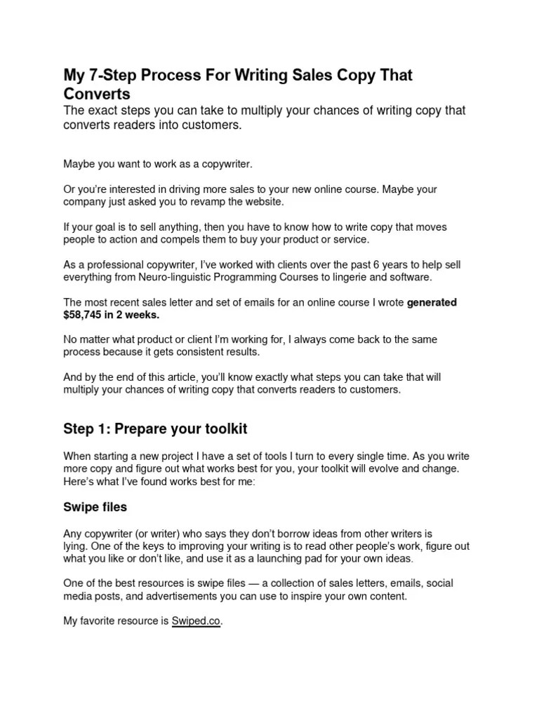 My 7-Step Process For Writing Sales Copy That Converts | PDF ...