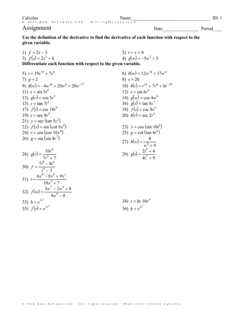 Basic Calculus Practice Problems | PDF | Derivative | Function ...