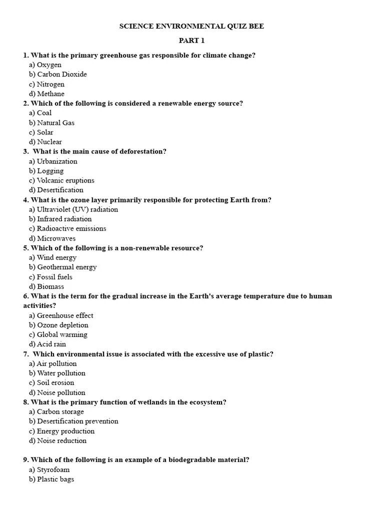 Science Environmental Quiz Bee Ii | Download Free PDF | Atmosphere Of ...
